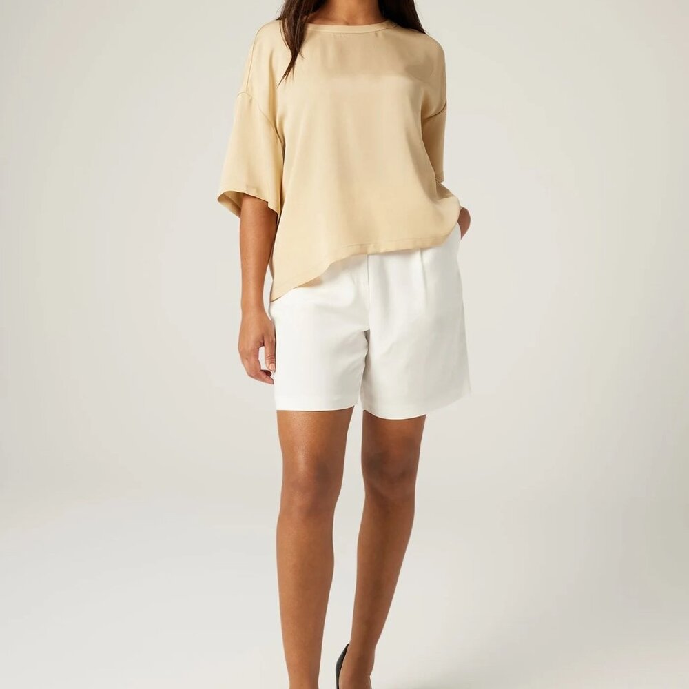 LITA by‎ Ciara 100% Silk Boxy Dropped Shoulder Tee Warm Sand XL